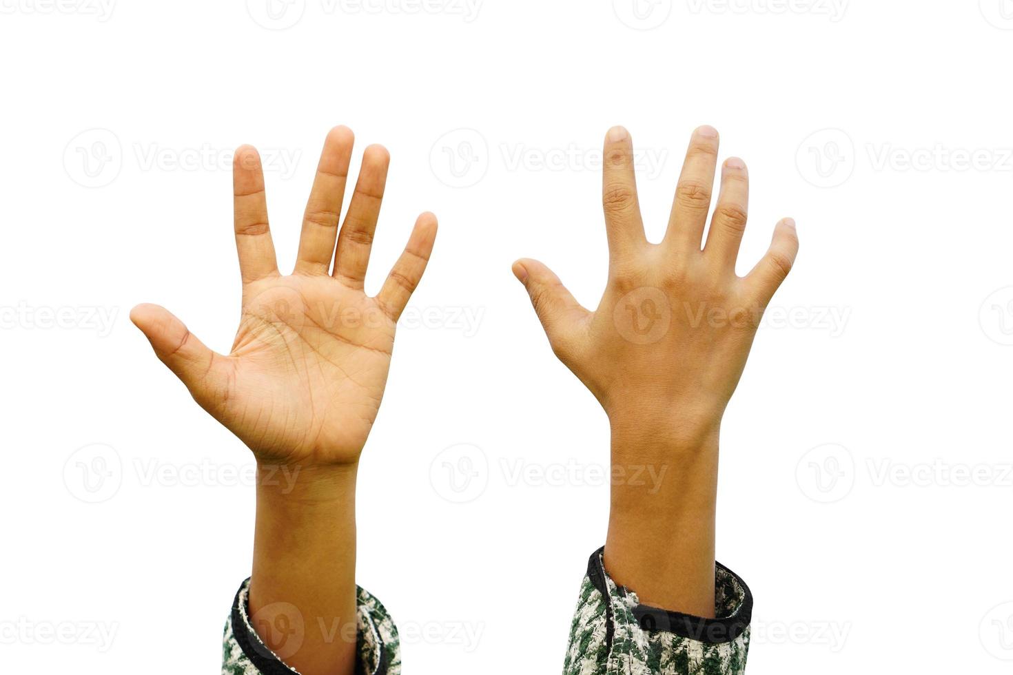 Hände vorne und hinten auf weißem Hintergrund foto