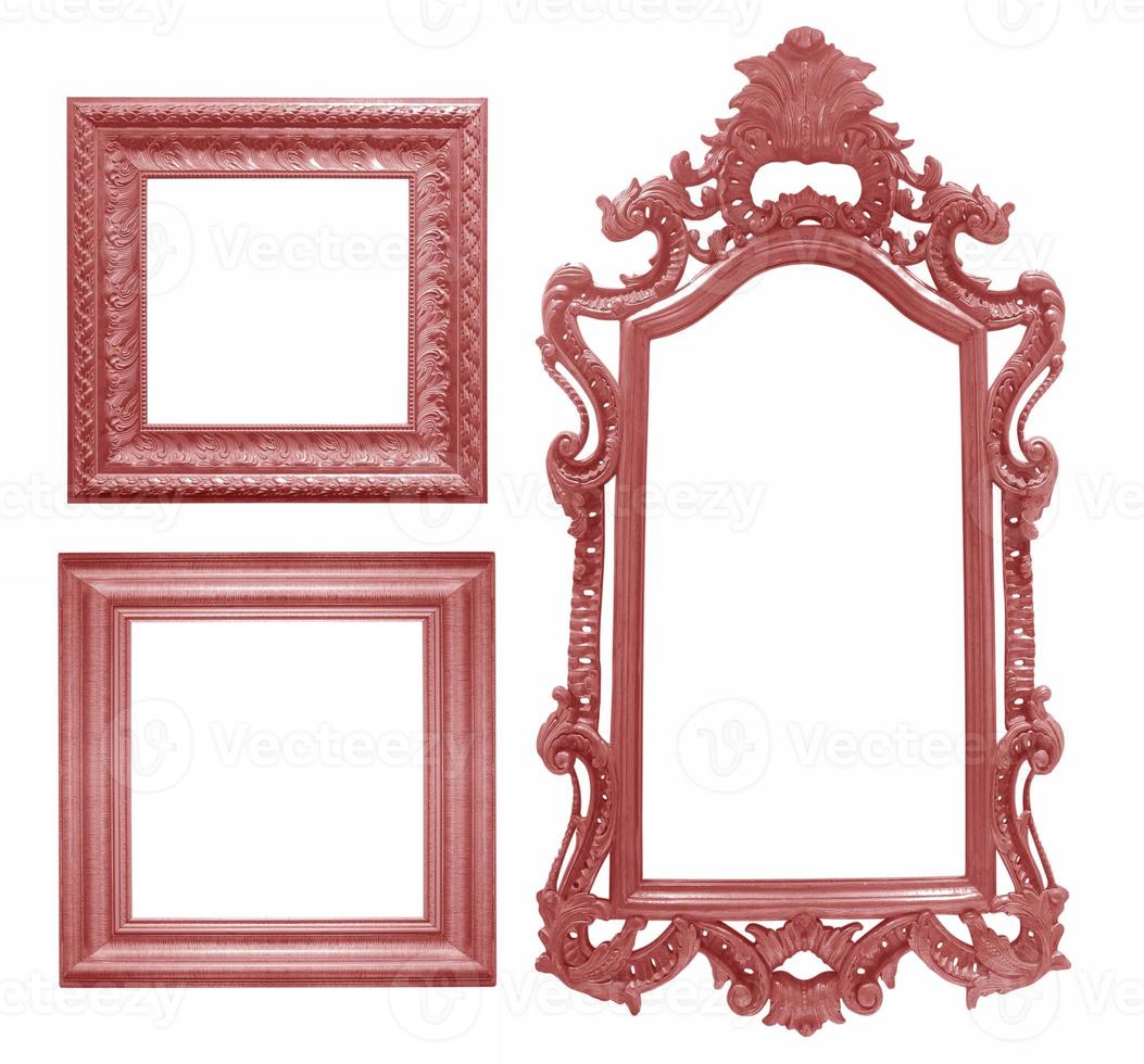 Satz von roten Vintage-Rahmen isoliert auf weißem Hintergrund foto