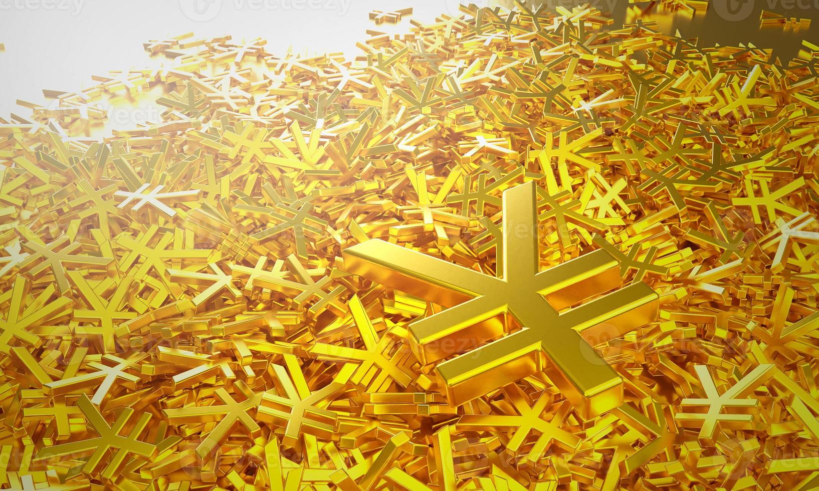 ein großer Haufen reflektierender goldener japanischer Yen-Symbole. foto