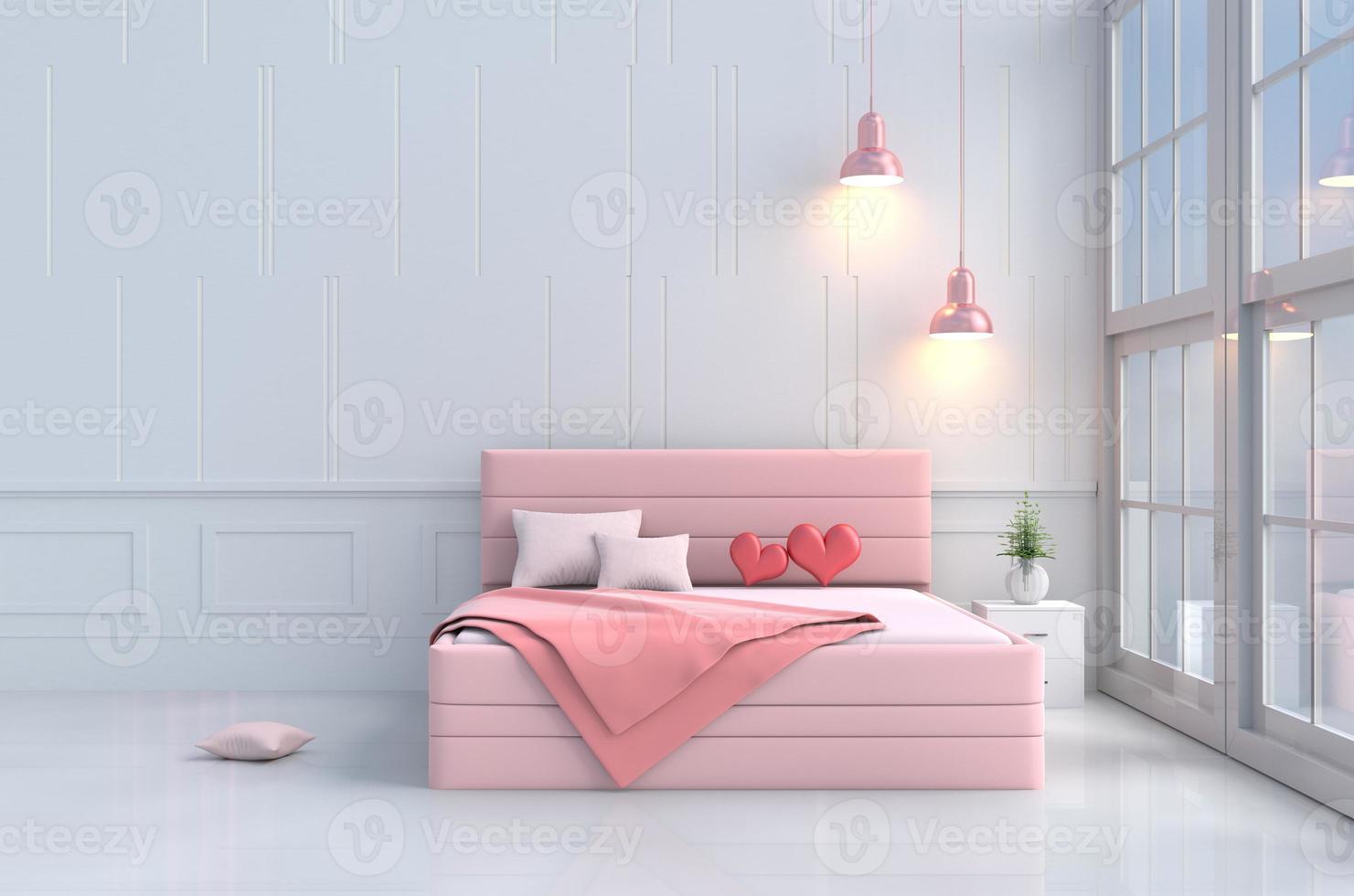 rote herzen auf rosa bett im schlafzimmer foto