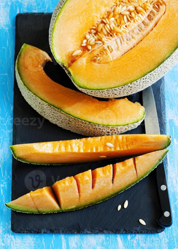 Melonenscheiben aus Melone. Draufsicht foto