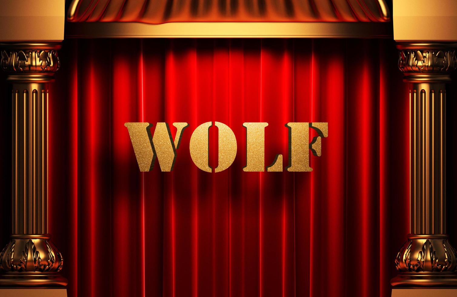 Wolf goldenes Wort auf rotem Vorhang foto