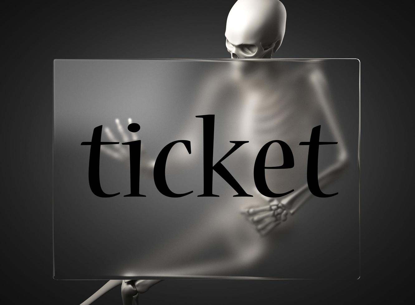 ticketwort auf glas und skelett foto