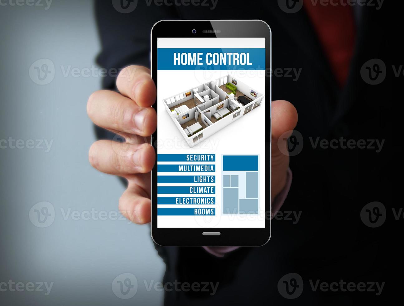 Online Smart Home Control Geschäftsmann Smartphone foto