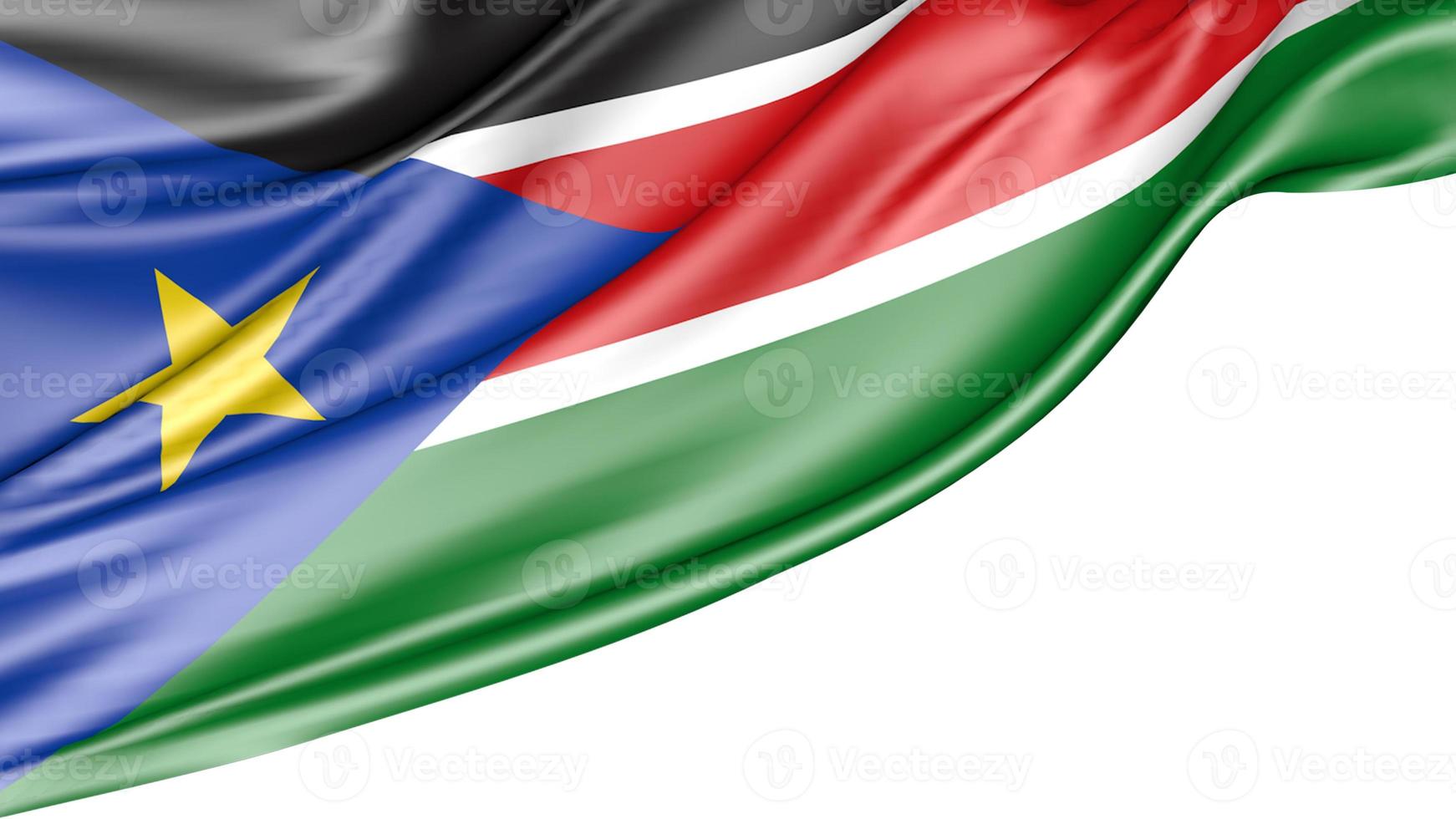 Südsudan-Flagge isoliert auf weißem Hintergrund, 3D-Darstellung foto