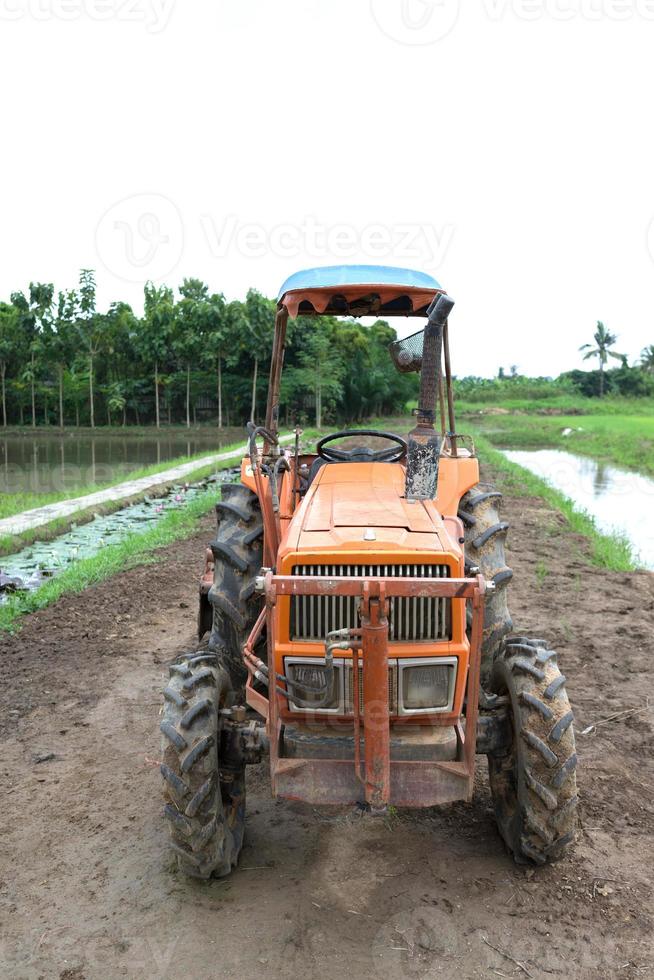 Traktor in einem Reisfeld foto