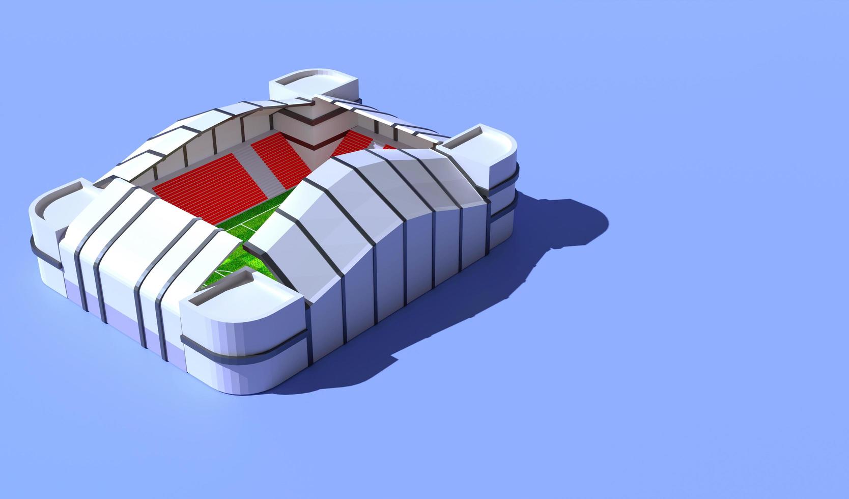 3D-Darstellung Low-Polygon-Modell-Fußballstadion im pastellblauen Farbhintergrund foto