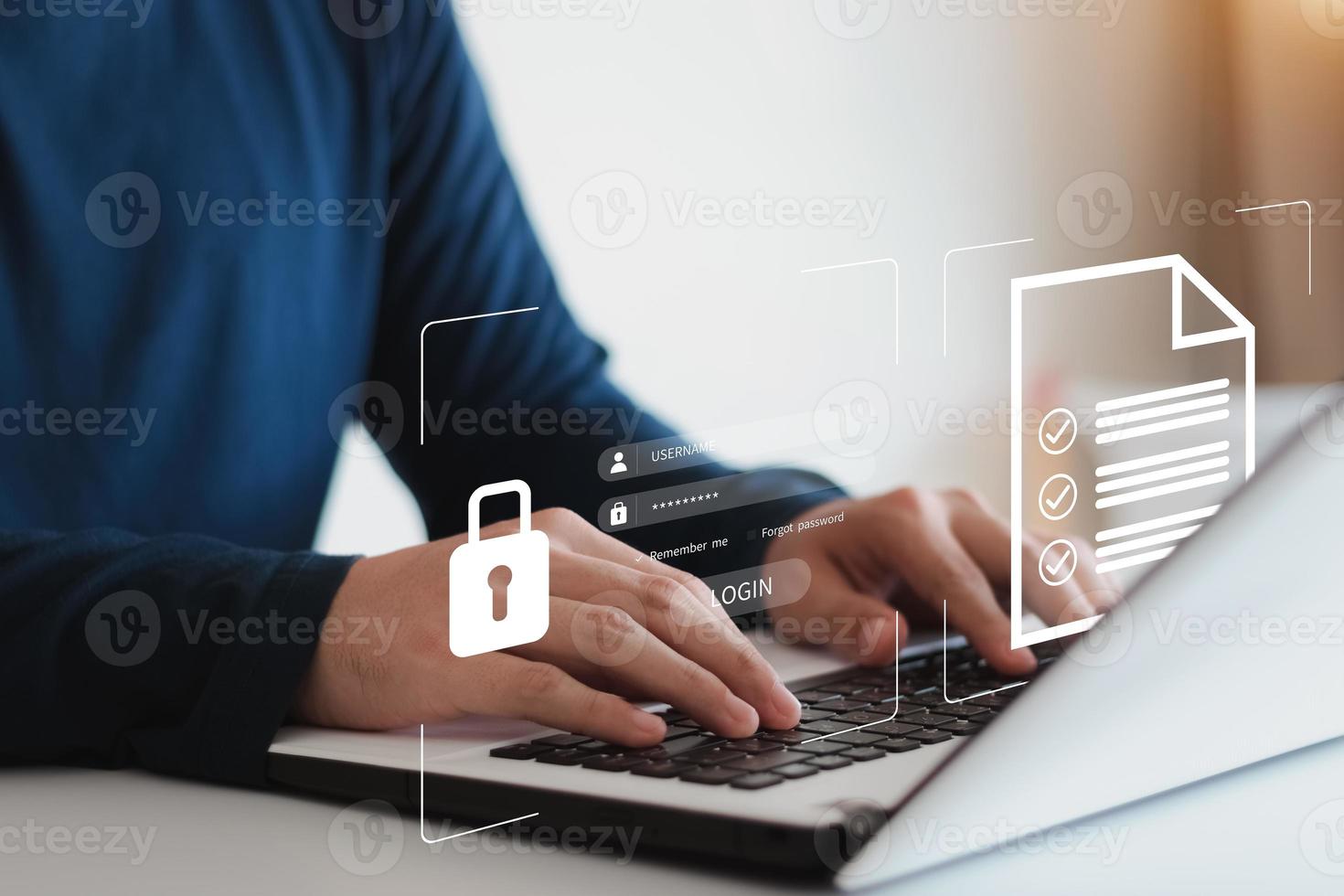 Konzept der Cybersicherheit, Informationssicherheit und Verschlüsselung, sicherer Zugriff auf die persönlichen Daten des Benutzers, sicherer Internetzugang, Cybersicherheit. foto