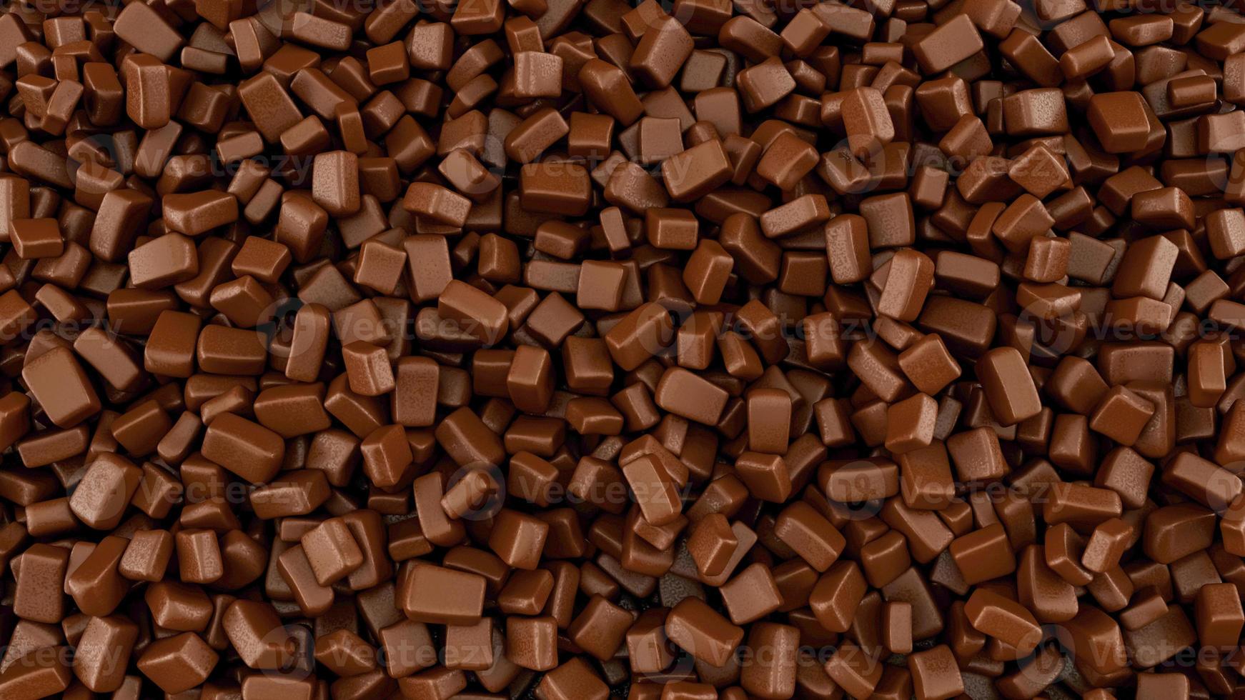 Schokoladenstücke, viele Schokoladenstücke Schokoladenhintergrund 3D-Darstellung foto
