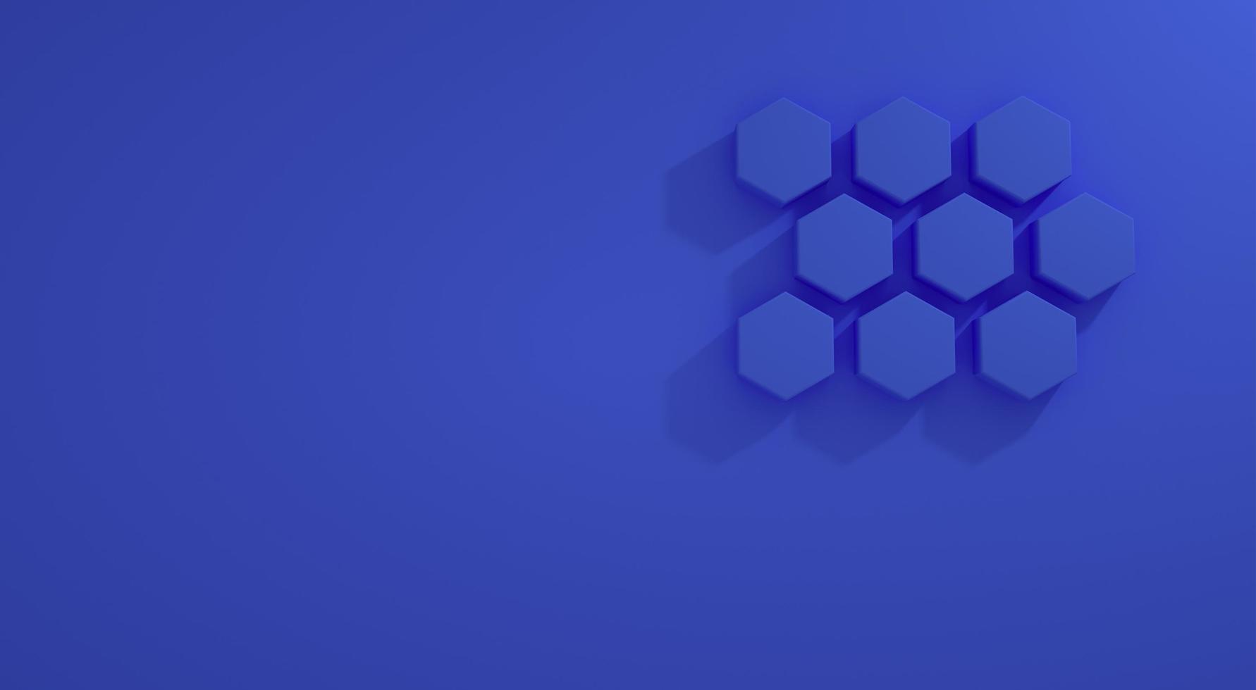 Hexagon-Gitter auf blauem Wandhintergrund für Premium-Produkt -3D-Rendering. foto