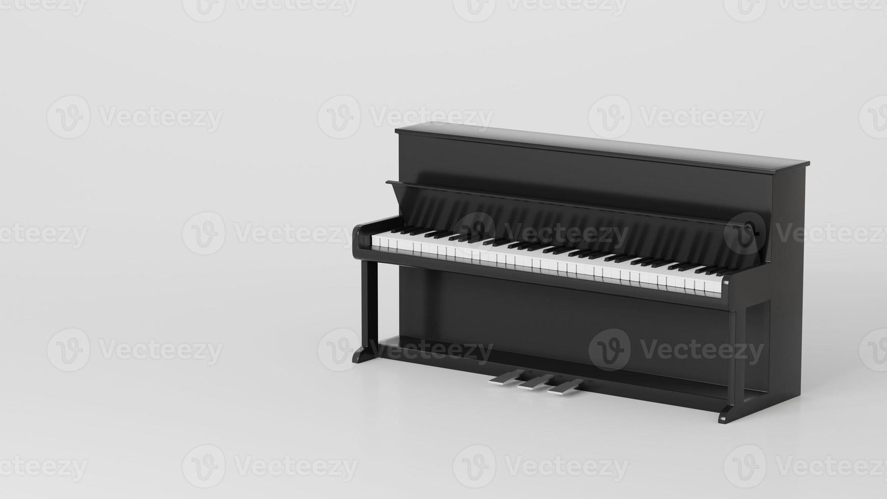 klassisches schwarzes Klavier auf weißem Hintergrund. 3D-Rendering. foto