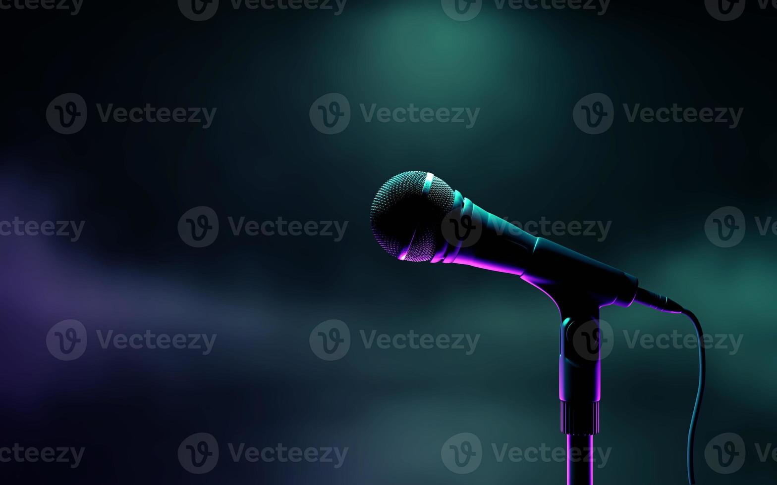 Mikrofon auf dunklem Hintergrund. 3D-Rendering foto