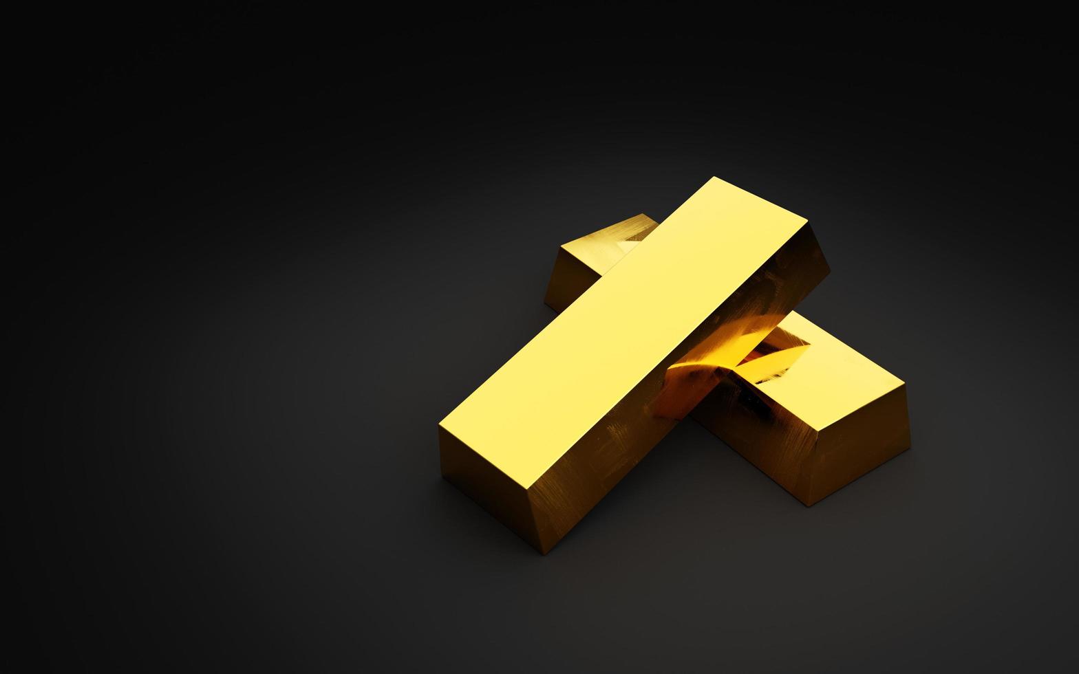 Goldbarren auf schwarzem Hintergrund. 3D-Rendering foto