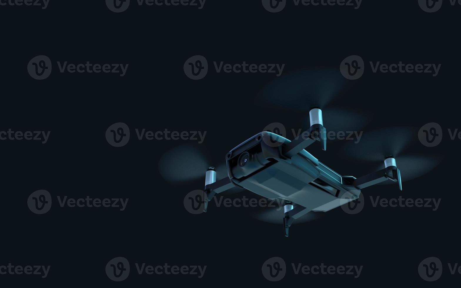 drohne fliegt in der dunklen 3d-illustration foto