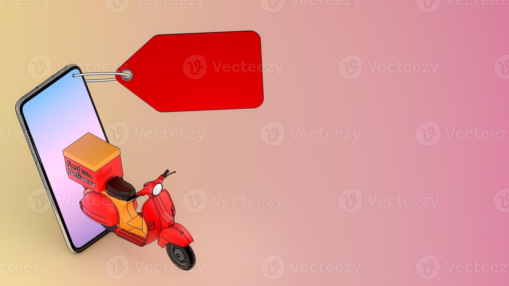 Roller von einem Mobiltelefon ausgeworfen.,Konzept des schnellen Lieferservice und Online-Shopping.,3D-Illustration mit Objekt-Beschneidungspfad. foto