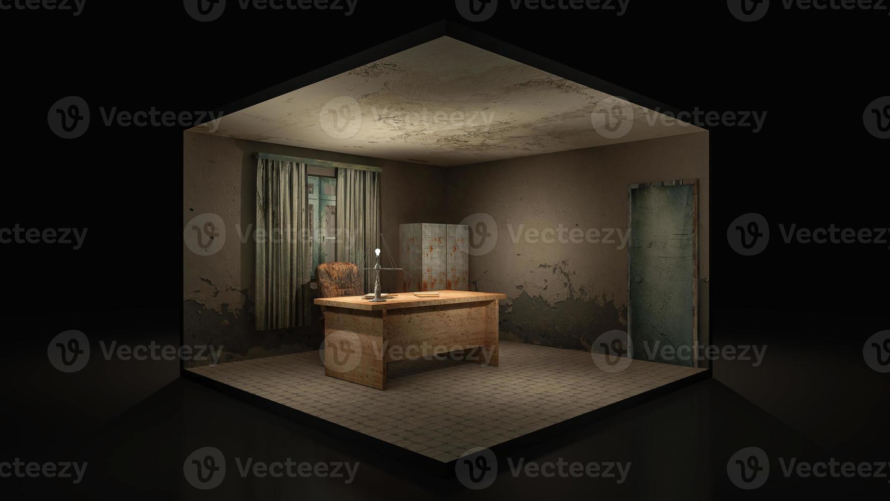 Horror und gruseliger Arbeitsraum im Krankenhaus. 3D-Rendering., 3D-Illustration. foto