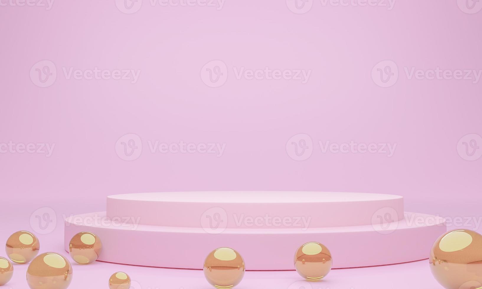 mock-up-display-produktpodium, 3d-rendering. abstrakter Szenenhintergrund. zylinderpodium auf rosa hintergrund. Produktpräsentation, Mock-up, Show Kosmetikprodukt, Podium, Bühnenpodest oder Plattform foto