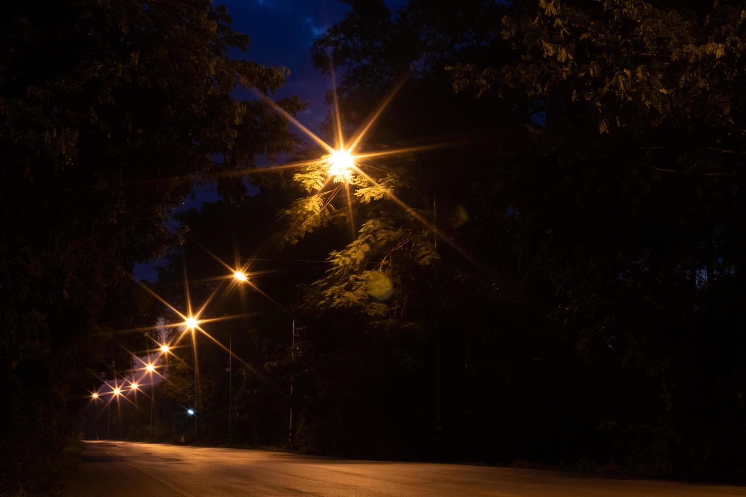 Straßenbeleuchtung, Waldnähe auf dem Lande in der Abenddämmerung. foto