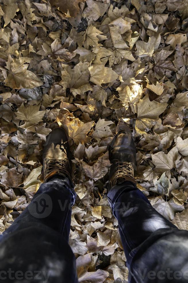 Füße auf Herbstlaub foto