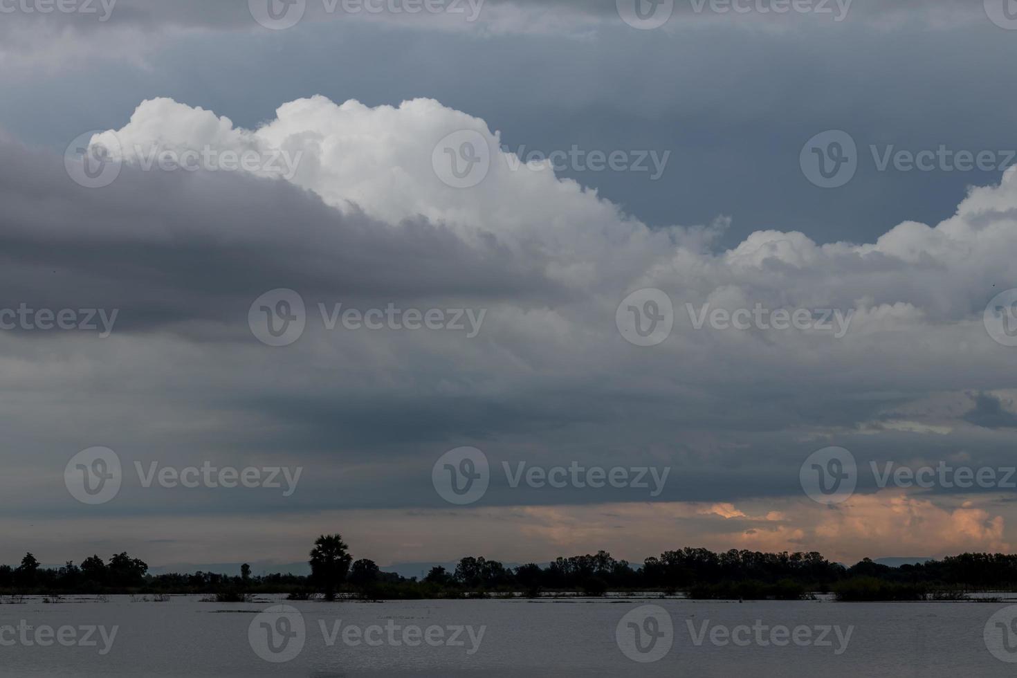 Wolken über den überschwemmten Reisfeldern. foto