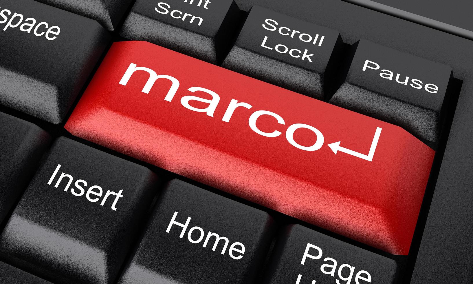 Marco-Wort auf rotem Tastaturknopf foto