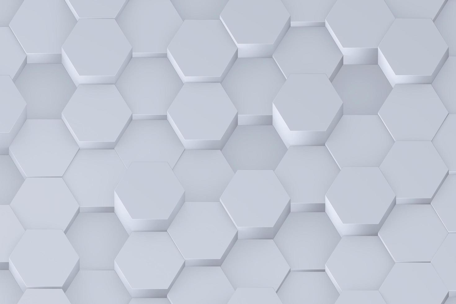 weißer isometrischer Sechseck-Zusammenfassungshintergrund. wabenform bewegt sich zufällig nach oben nach unten 3d-rendering foto