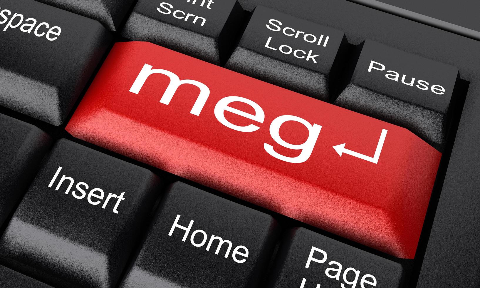 Mega-Wort auf rotem Tastaturknopf foto