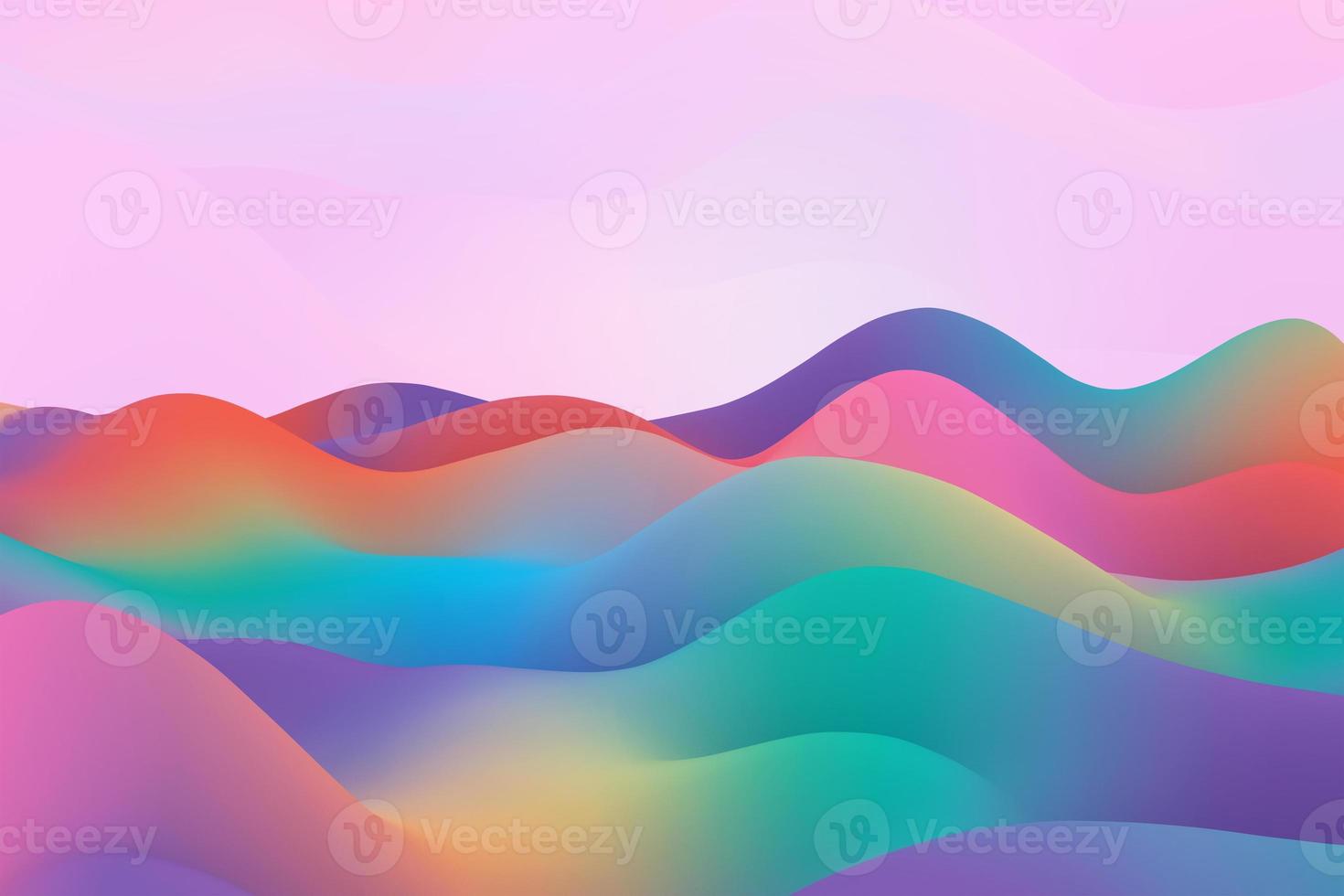 dreidimensionaler hintergrund der schillernden holografischen gradientenwelle. abstrakte leichte flüssige gewellte oberfläche mit rauschschatten 3d-rendering foto