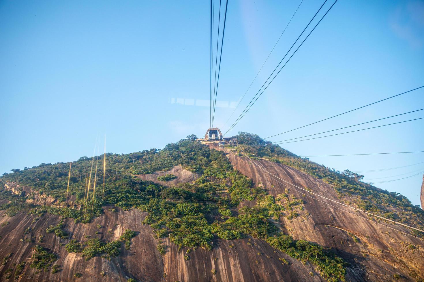 rio de janeiro, brasilien, okt 2019 - seilbahn am zuckerhut, blick auf das stadtbild von rio und die seilbahn zum zuckerhut. foto