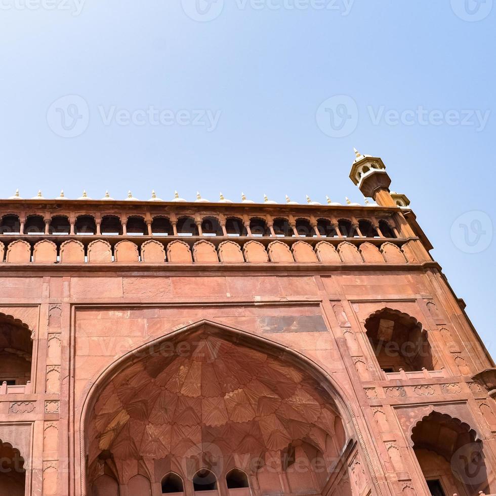 architektonisches detail der jama masjid moschee alt-delhi, indien, die spektakuläre architektur der großen freitagsmoschee jama masjid in delhi 6 während der ramzan-saison, die wichtigste moschee in indien foto