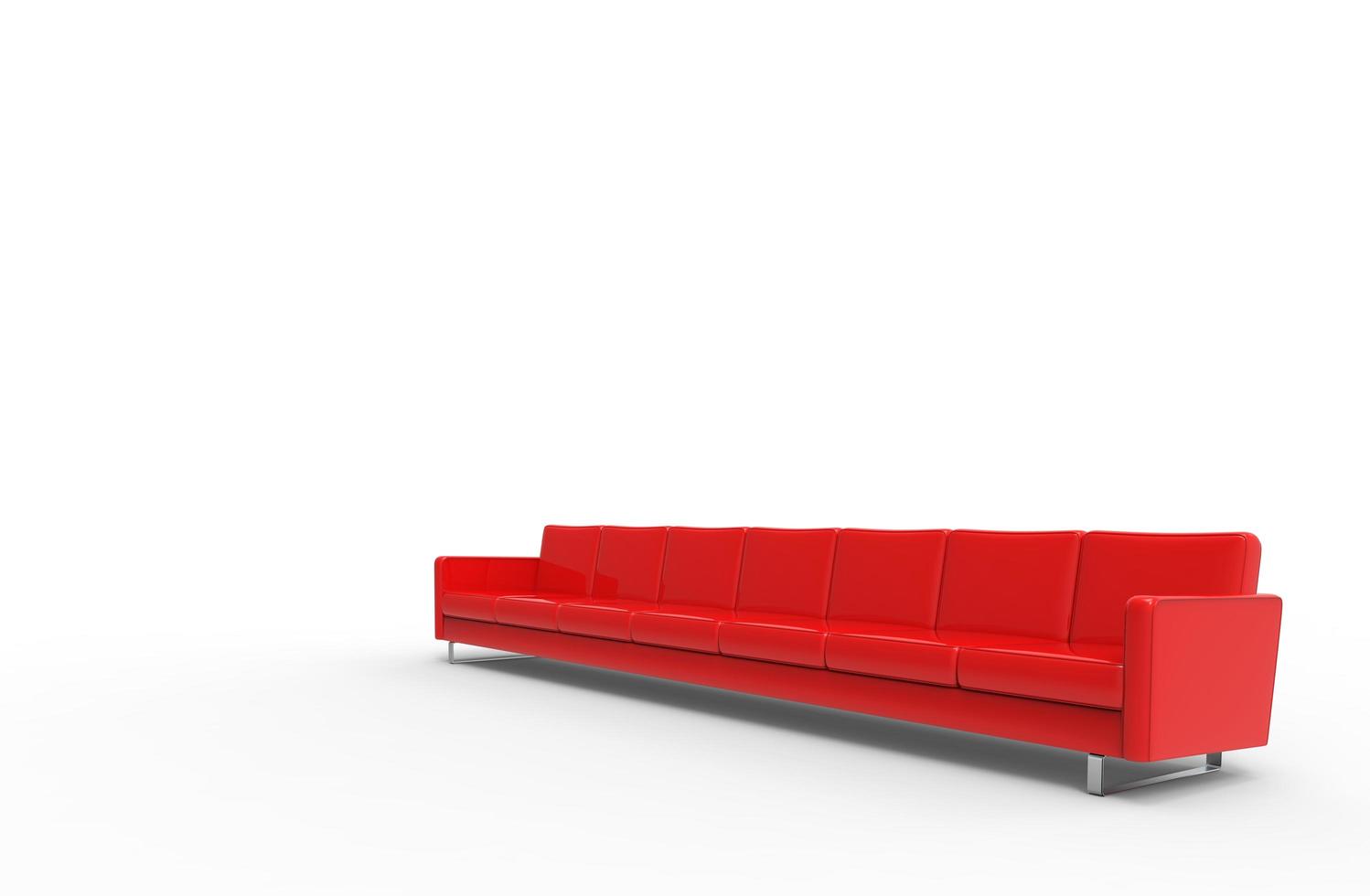 extrem langes rotes Sofa isoliert auf weißem Hintergrund. 3D-Rendering3D-Rendering foto