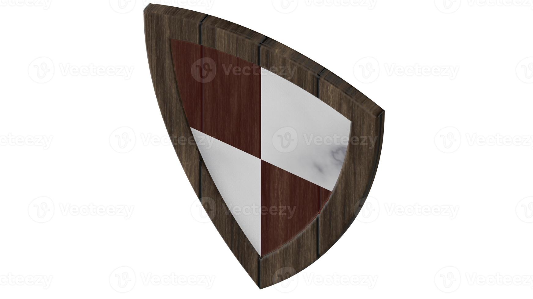 Schild Holz rot weiß mittelalterlich 3D-Illustration rendern foto