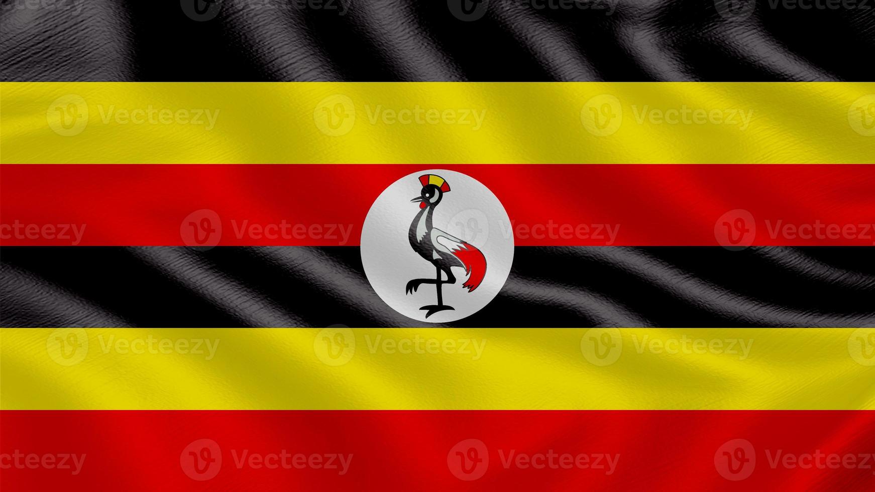 Flagge Ugandas. realistische schwenkflagge 3d-renderillustration mit sehr detaillierter stoffstruktur. foto