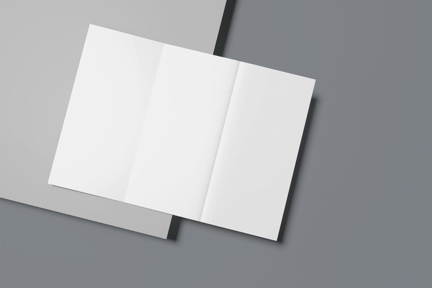 leere, dreifach gefaltete broschürenvorlage für modell- und präsentationsdesign. 3D-Rendering foto