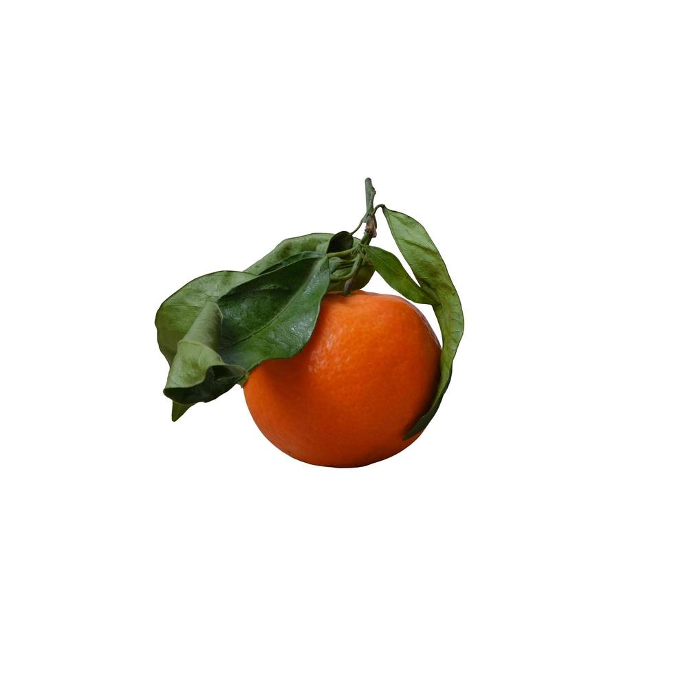 reife mandarine mit blättern isoliert frische tropische früchte nahaufnahme, gesundes organisches diätkonzept foto
