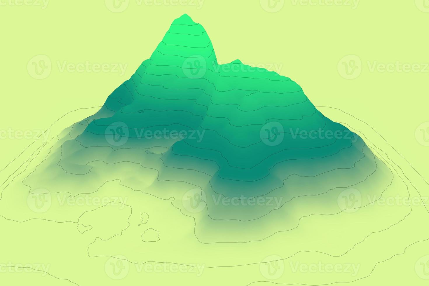 Landschaftsansicht mit grünem Farbverlauf von der Höhe 3D-Darstellung. Wanderdiagramm dekorativer Hintergrund im geografischen Stil foto