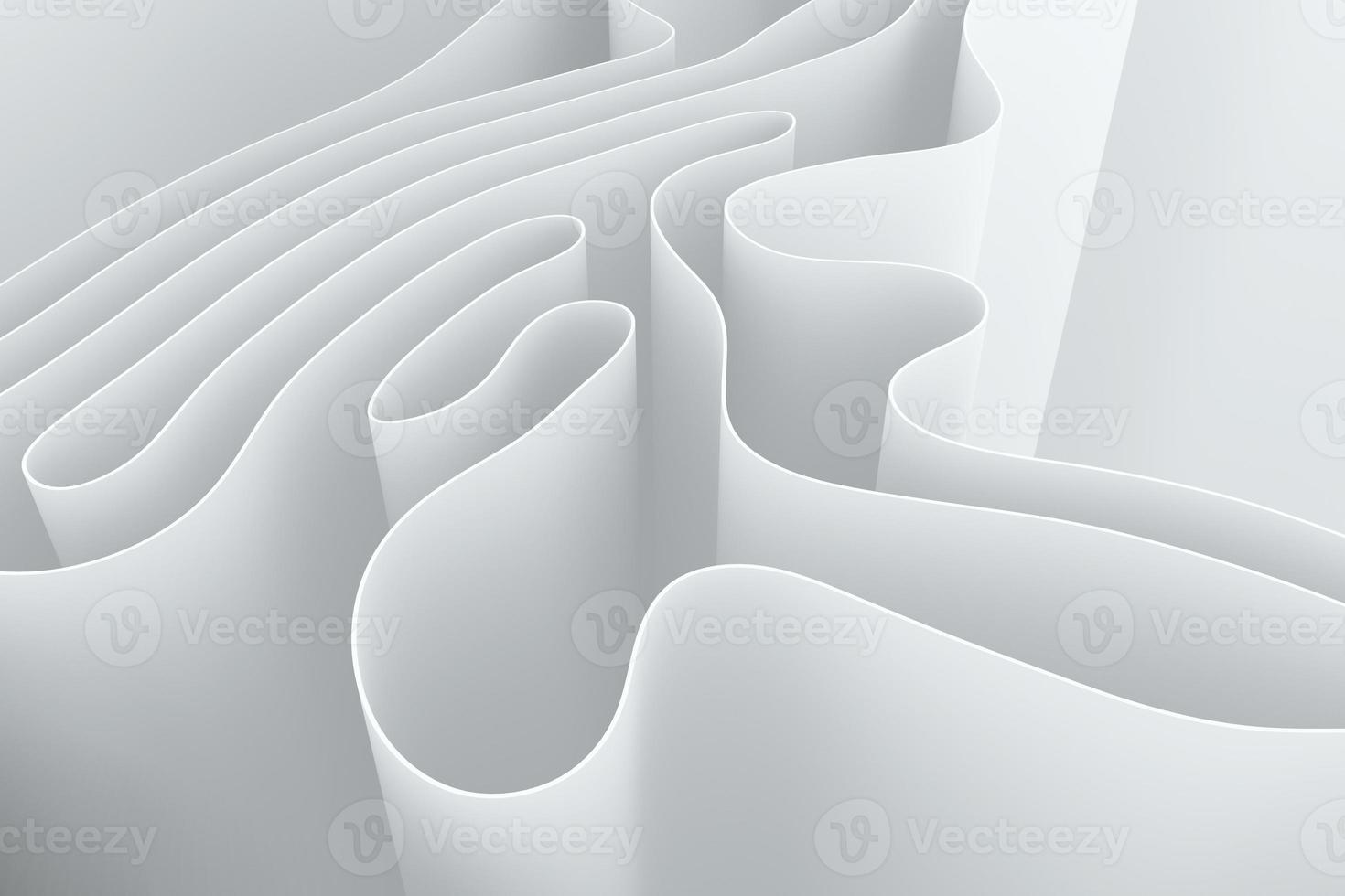 die weißen verdrehten wellen 3d-illustration. abstrakter Kurvenpapierhintergrund foto
