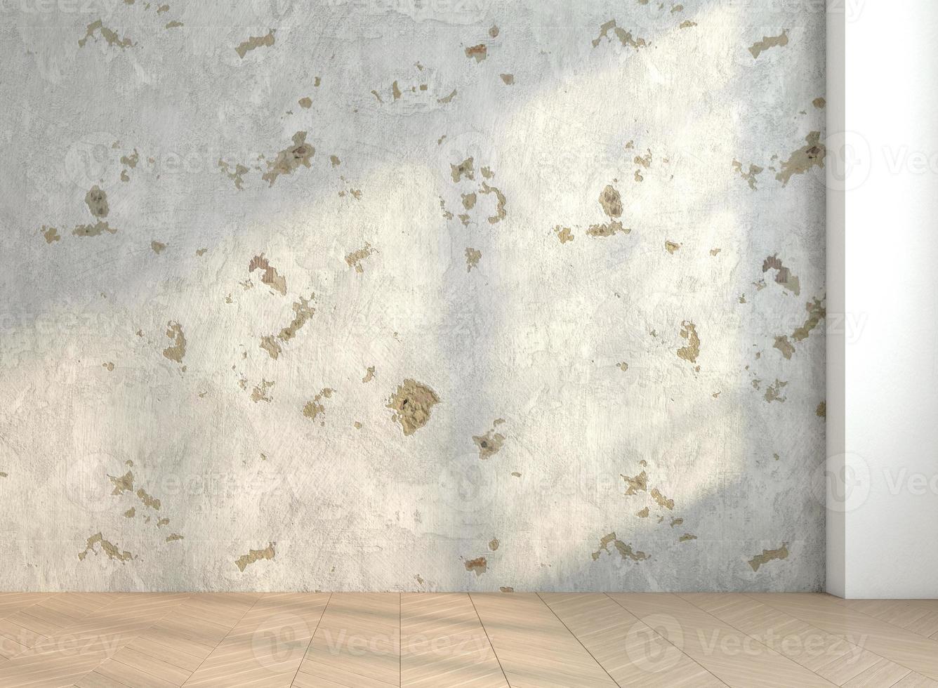 unbedeutender dachboden leerer raum mit verwitterter zementwand und holzboden. 3D-Rendering foto