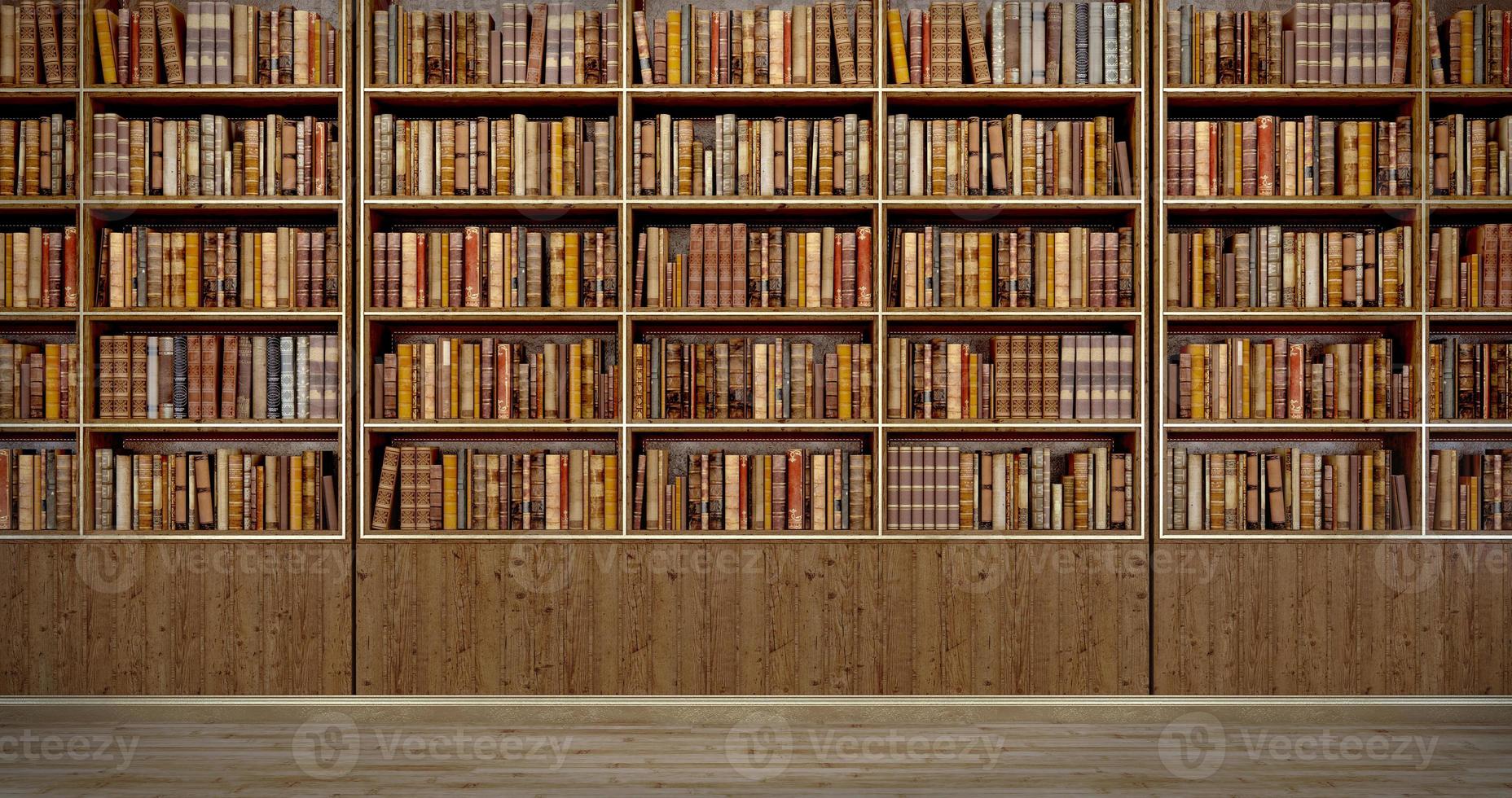panorama alte bücher auf holzregal im buchladen oder in der bibliothek.3d-rendering foto