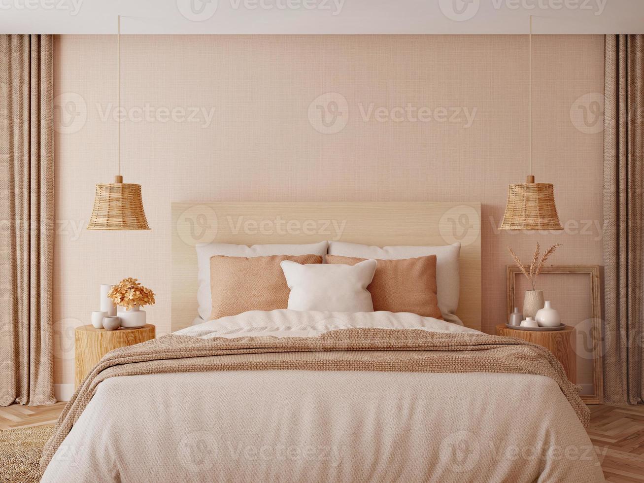 schlafzimmer interior.beige töne design.3d-rendering foto