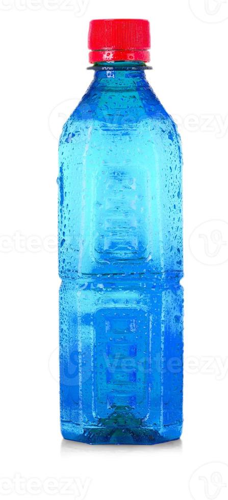 blaue Plastikflasche isoliert auf weißem Hintergrund foto