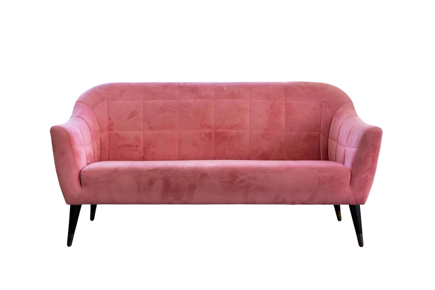 Rosa Sofa im modernen Stil isoliert auf weißem Hintergrund, Clubsessel mit Armlehnen. Inneneinrichtung. Wohnzimmer Sofagarnitur foto