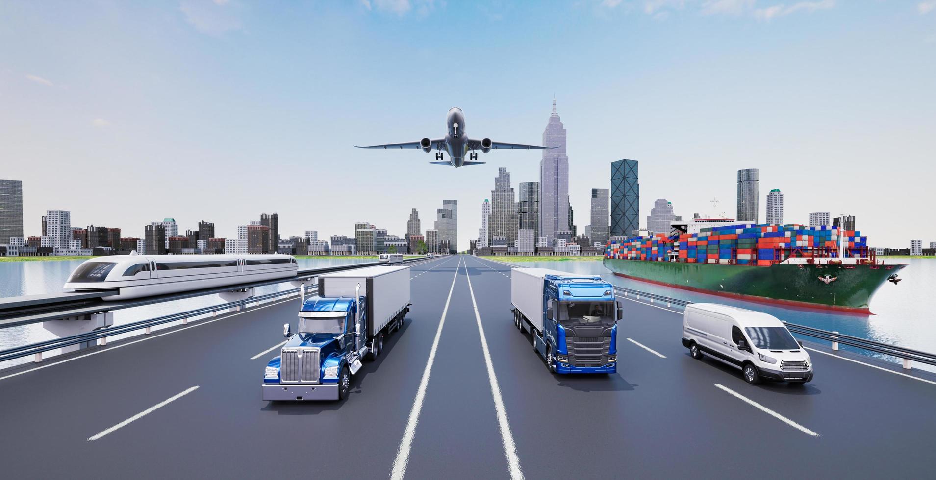 transportfahrzeug- und logistikkonzept, 3d-rendering foto