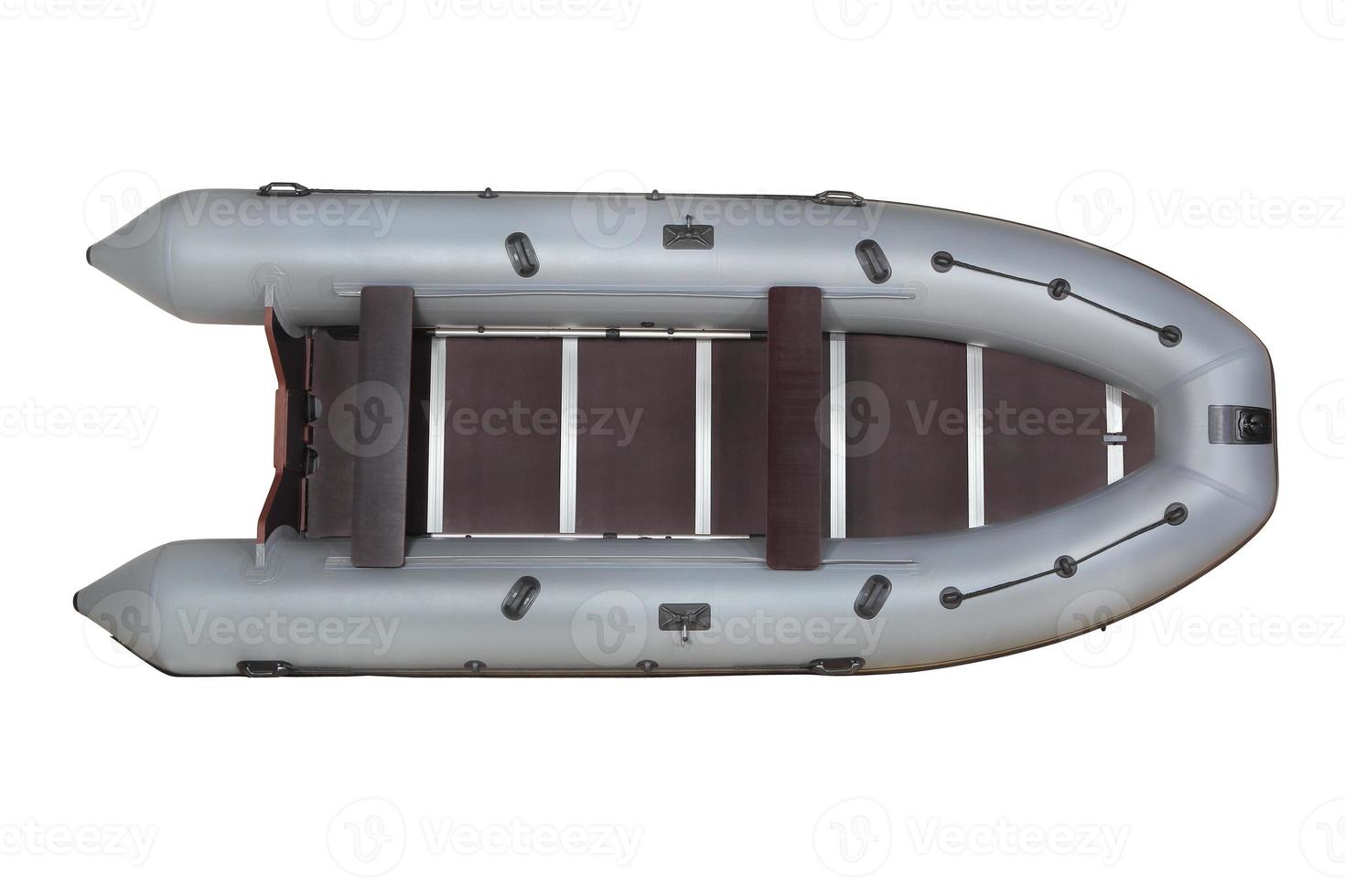 graues, aufblasbares Boot pvc, Draufsicht, lokalisiert auf Weiß. foto