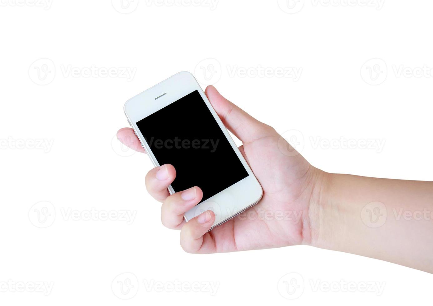 weibliche hand, die mobiles smartphone hält foto