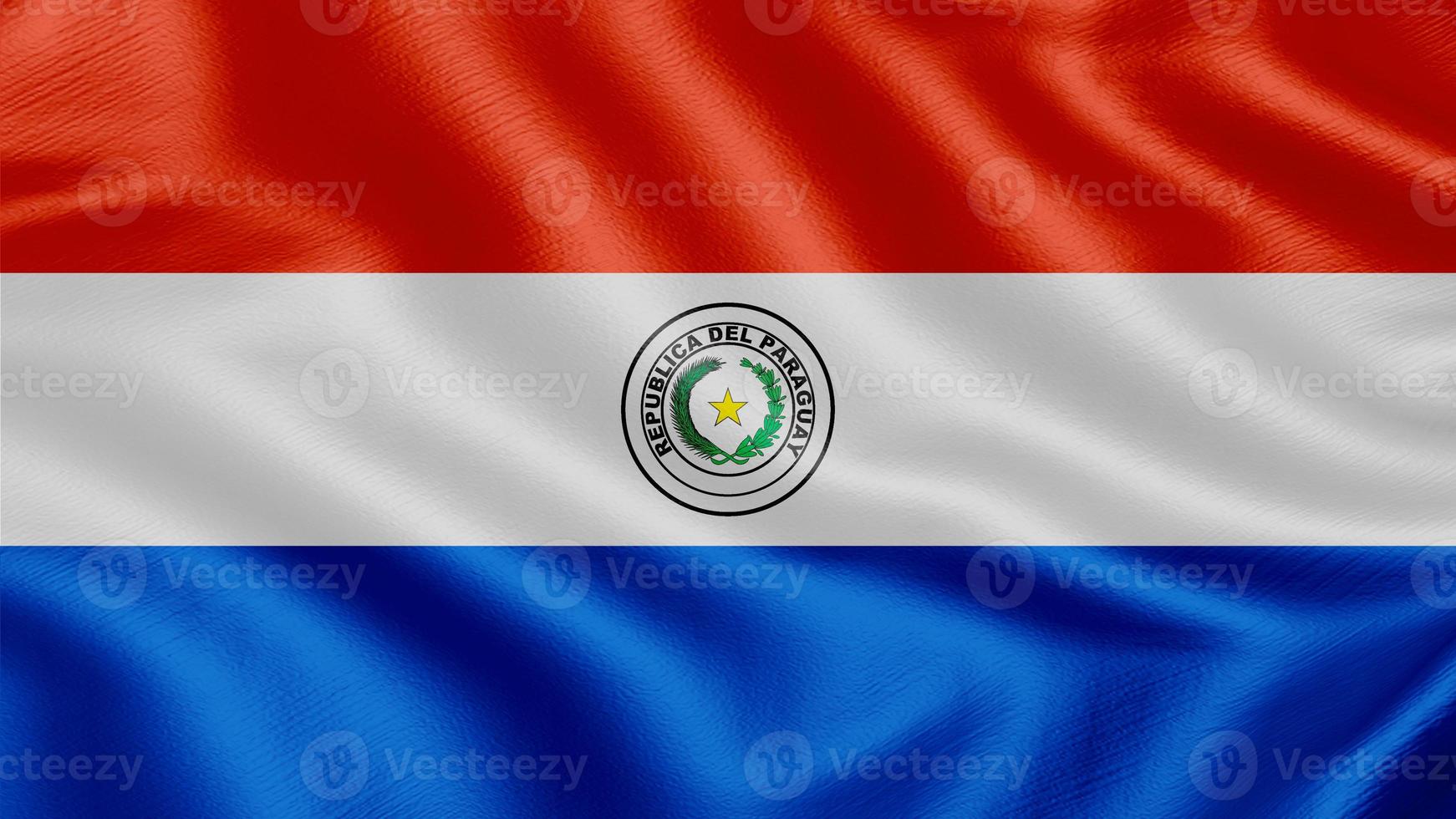 Flagge von Paraguay. realistische schwenkflagge 3d-renderillustration mit sehr detaillierter stoffstruktur. foto