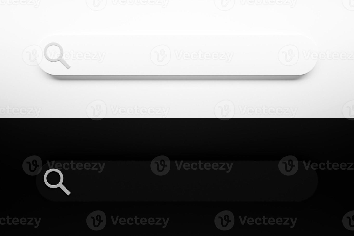 3D-Darstellung der Suchleiste. suche in internetbox, website-benutzeroberfläche mit dunklem und hellem thema und online-suchschaltfläche foto
