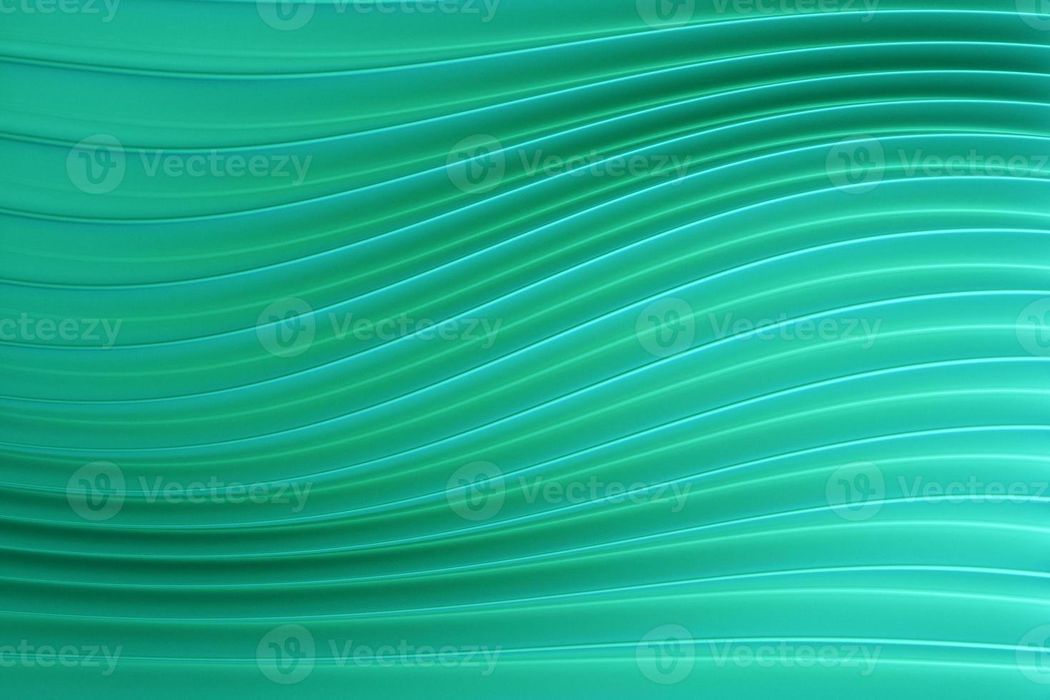 3D-Darstellung eines grünen Stereostreifens. geometrische Streifen ähnlich wie Wellen. abstraktes gelbes leuchtendes kreuzungslinienmuster foto
