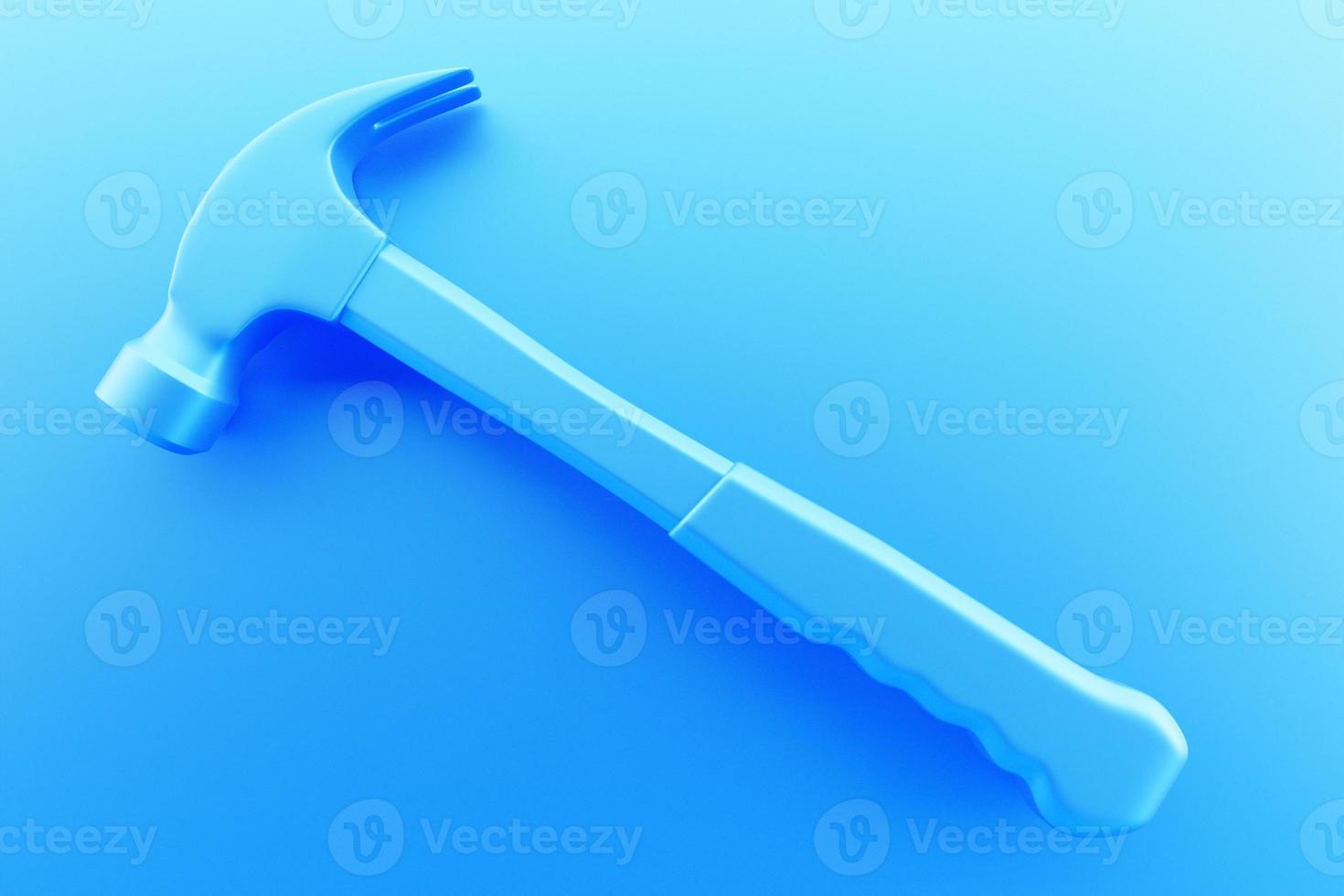3D-Darstellung eines blauen Hammer-Handwerkzeugs isoliert auf einem einfarbigen Hintergrund. 3D-Rendering und Illustration des Reparatur- und Installationswerkzeugs foto