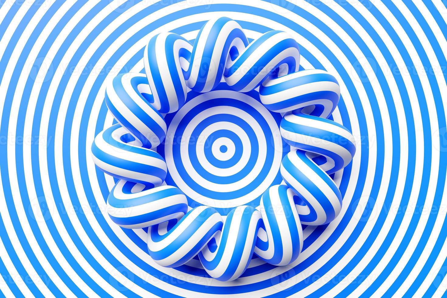 3D-Darstellung eines weißen und blauen Torus. fantastische Zelle. einfache geometrische Formen foto